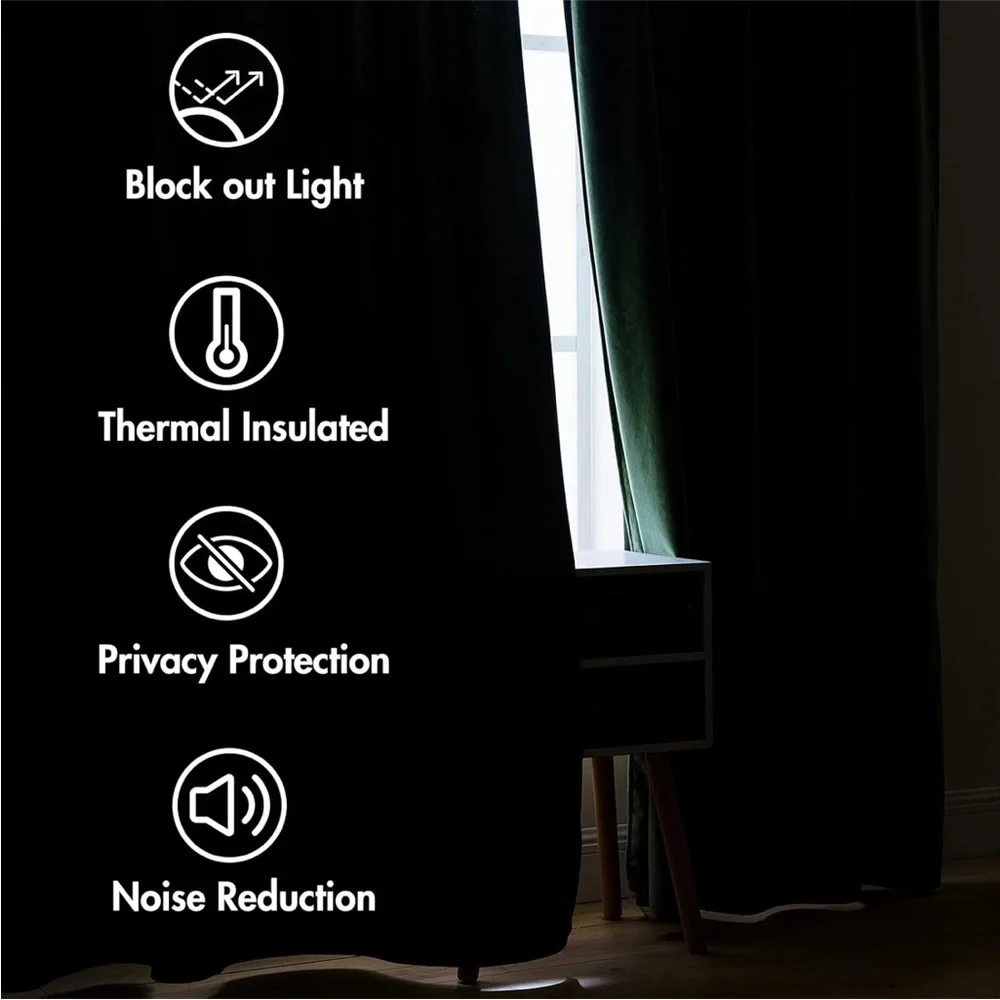 Green velvet curtain panel - Picture 5 of 6